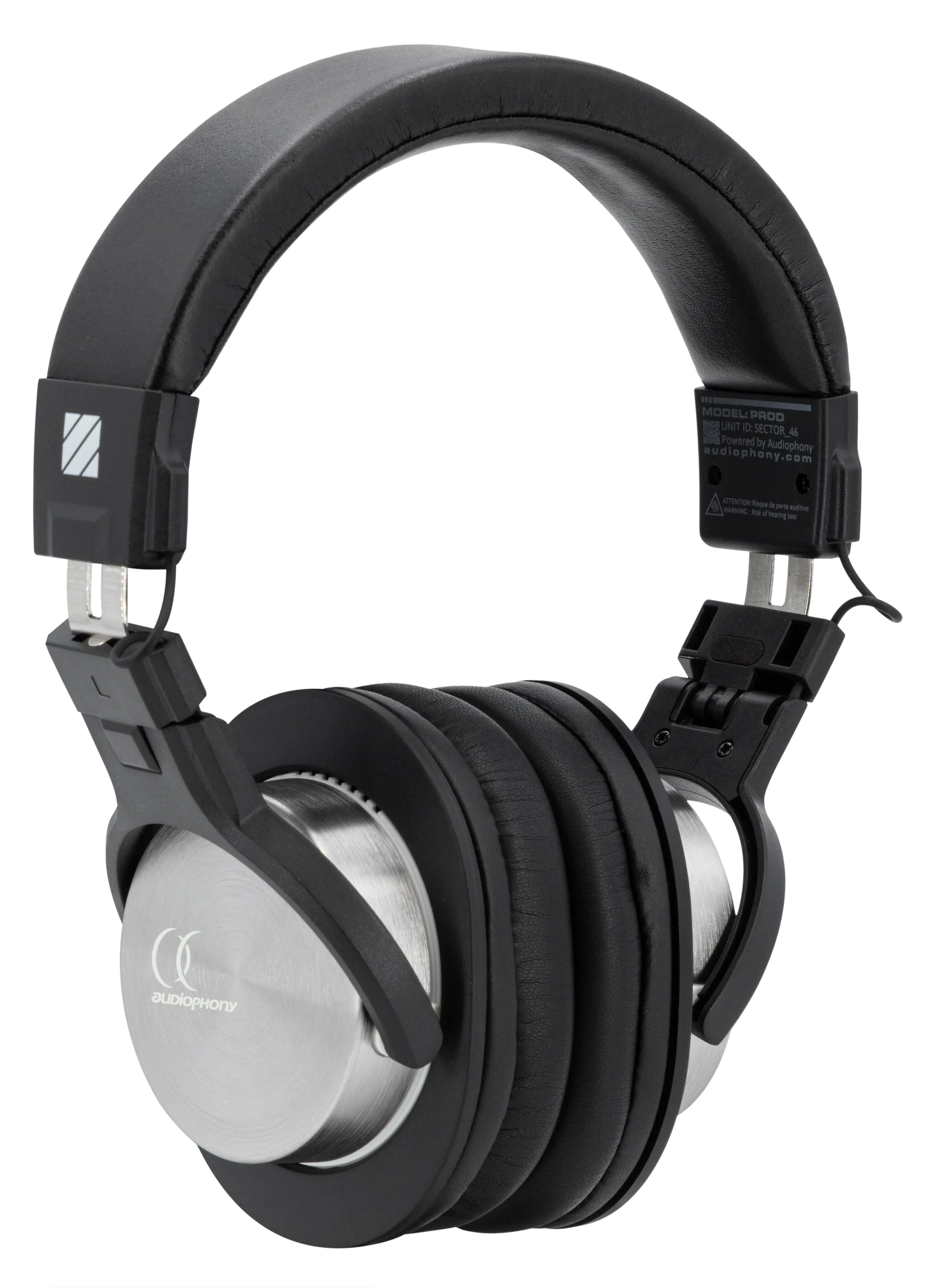 Casque de monitoring PROD Audiophony supra-aural fermé, coques argent, vue trois-quarts