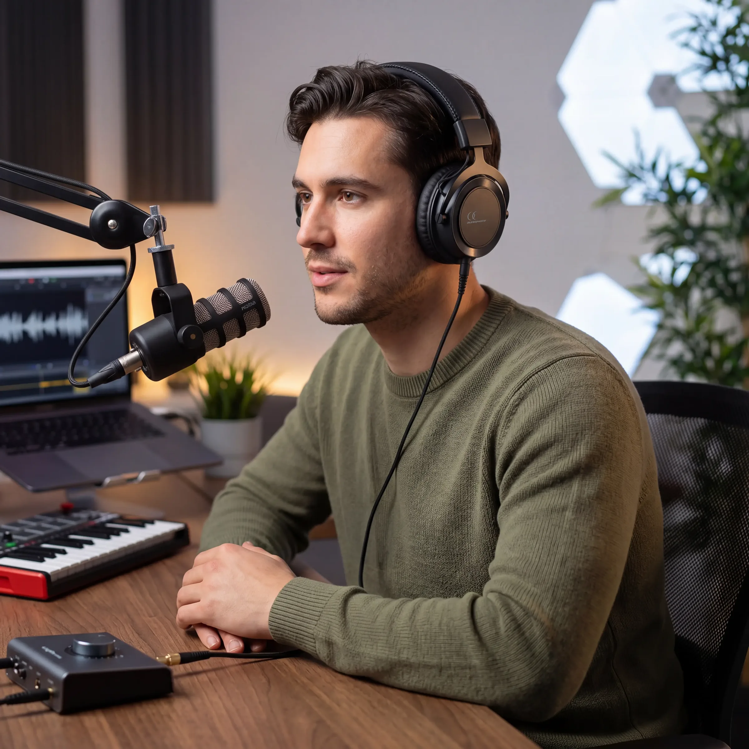 Créateur en enregistrement au micro avec le casque STUDIO Audiophony