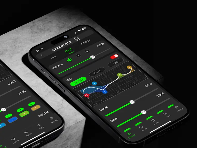 “Channel Settings” screen of the CARBONcontrol app