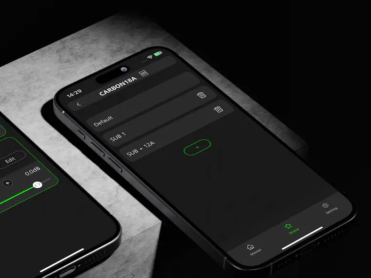 “Scene” screen of the CARBONcontrol app