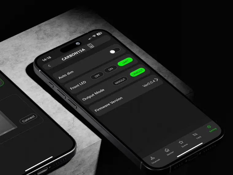 “Setup” screen of the CARBONcontrol app