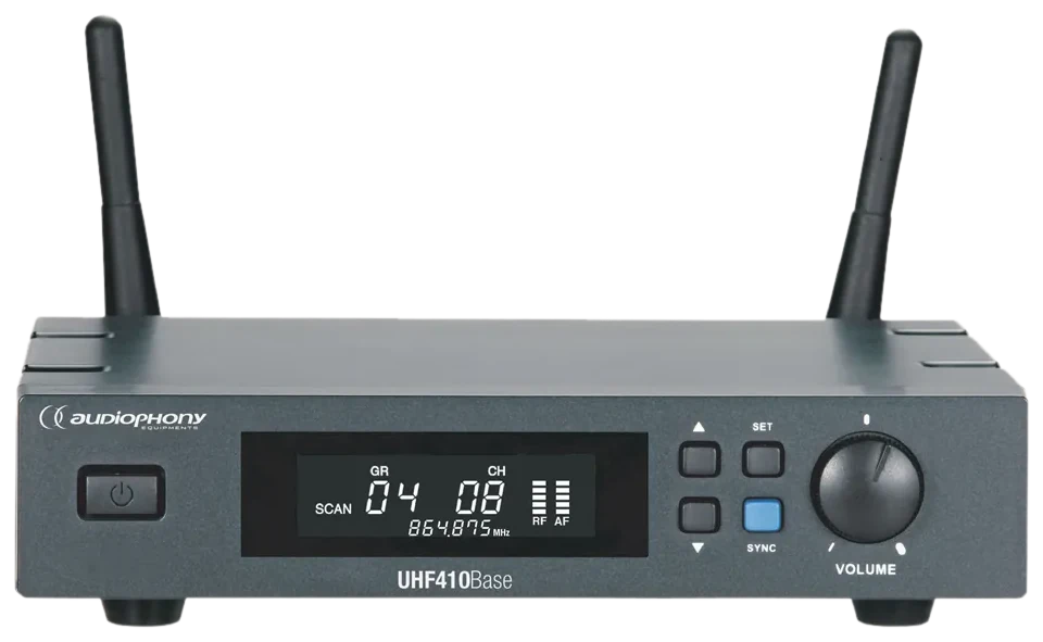 Récepteur UHF410-BASE — True Diversity, écran LCD, antennes BNC détachables